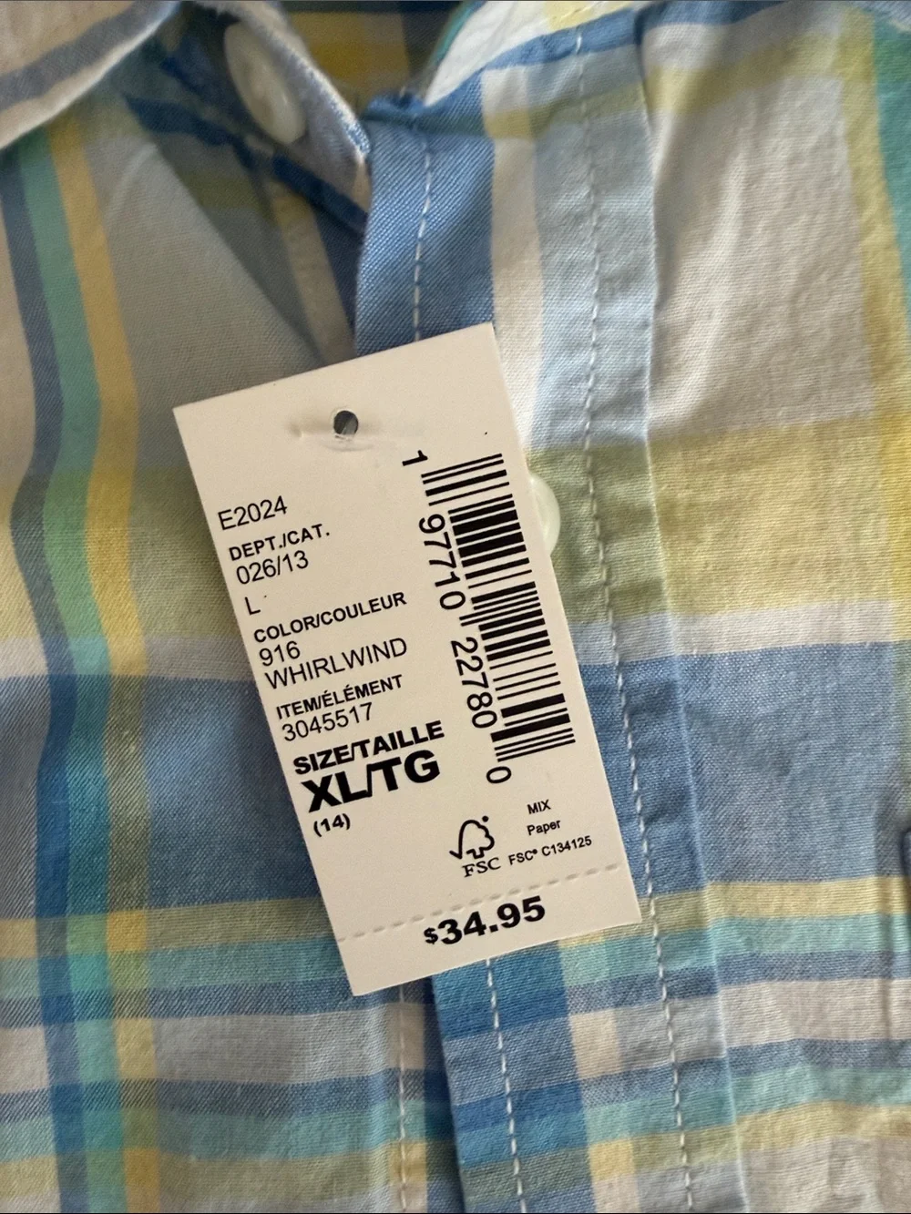 The Children's Place Light Blue and Yellow Plaid Button-Down Shirt, 14 NWT